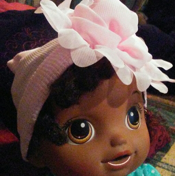 Pink silky flower baby/toddler hat - Picture 4 of 6